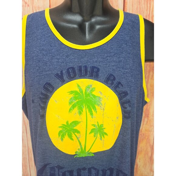 Corona Mens Graphic Tank Top Find Your Beach Design Navy Yellow Trim Size Large - Picture 3 of 6